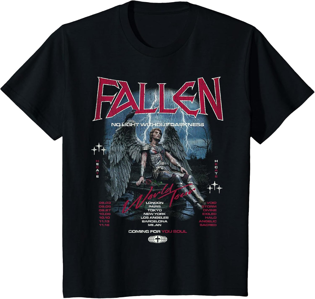 Fallen Angel Vintage Streetwear Urban Hip Hop Metal Rock Y2K T-Shirt - Black