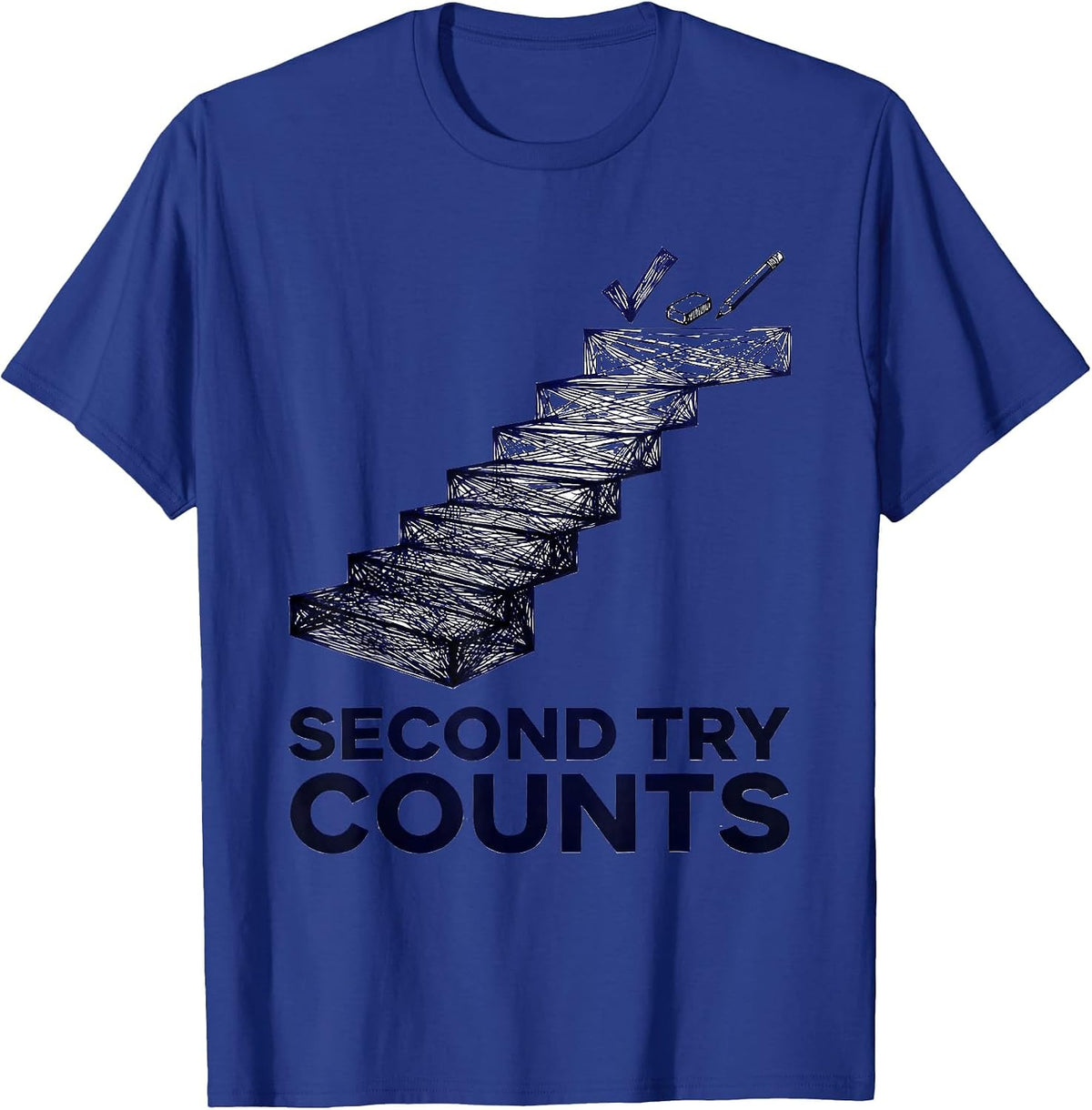 Men's Second Try Counts Growth Mindset Teacher Motivational T-Shirt - Royal Blue