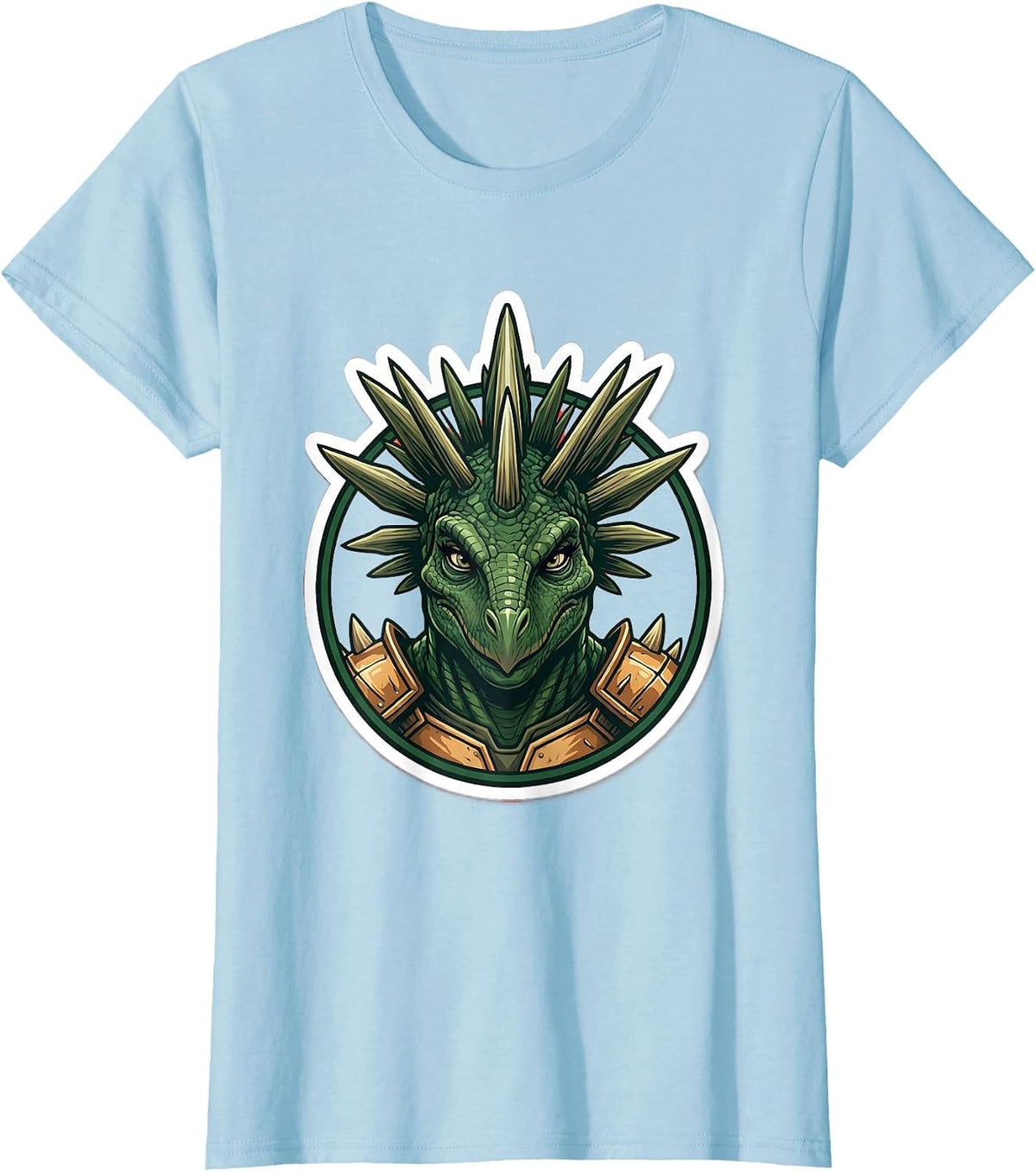 Stegosaurus Mohawk Dino Punk Rock Illustration T-Shirt - Baby Blue