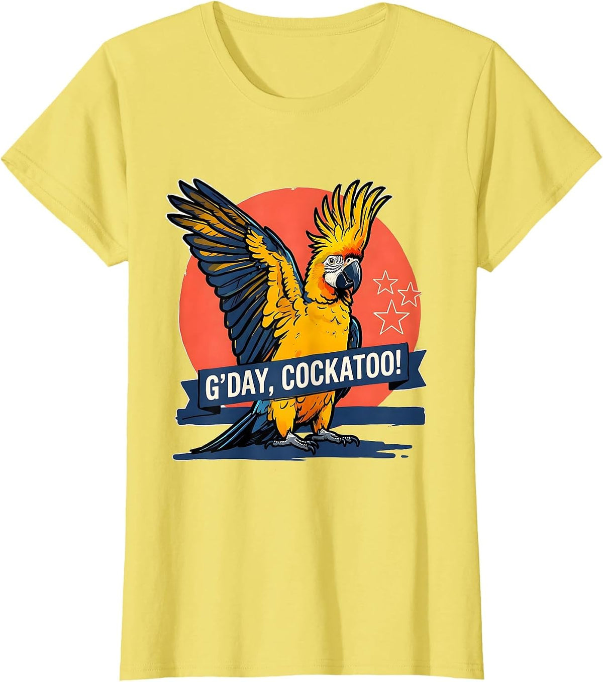 Women's G'Day, Cockatoo! Australian Wildlife Souvenir National Pride T-Shirt - Lemon Yellow