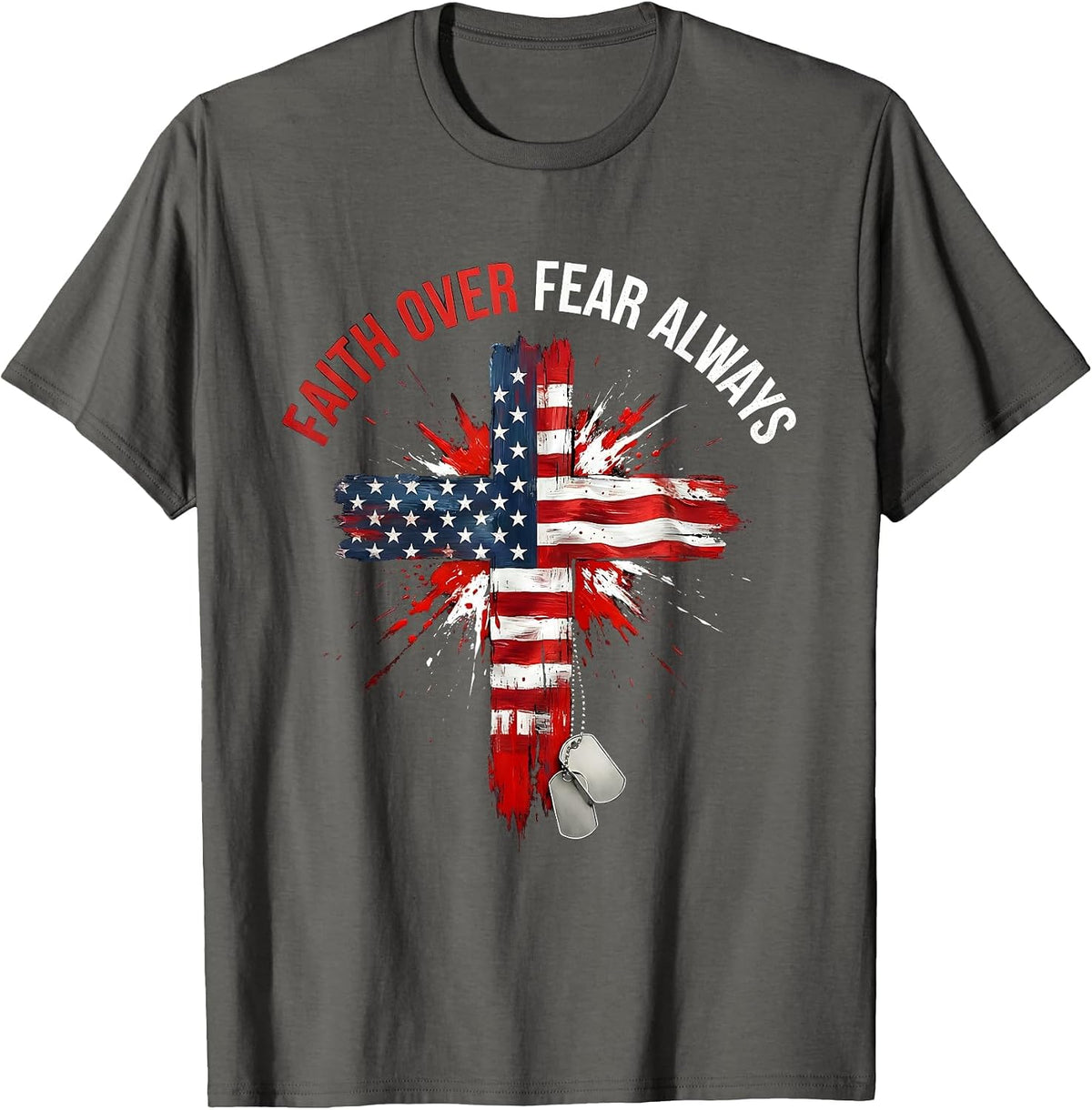 Faith Over Fear Always Inspirational Religious Design T-Shirt - Asphalt Grey