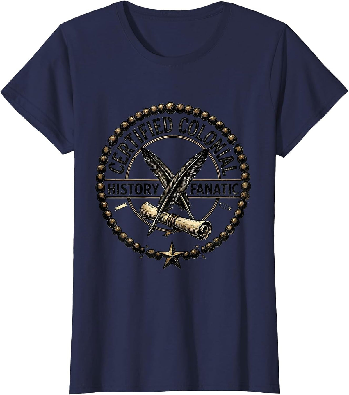 Women's Certified Colonial History Fanatic Funny History Teacher T-Shirt - Navy Blue
