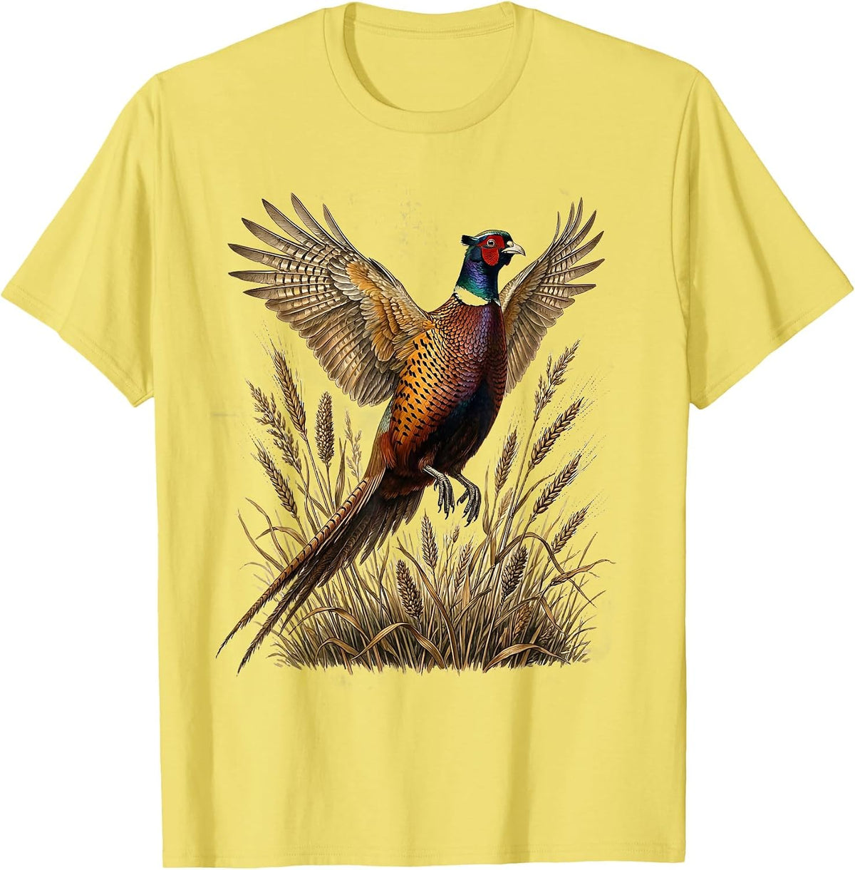 Men's Pheasant Burst Fall Hunting Graphic Design T-Shirt - Lemon Yellow