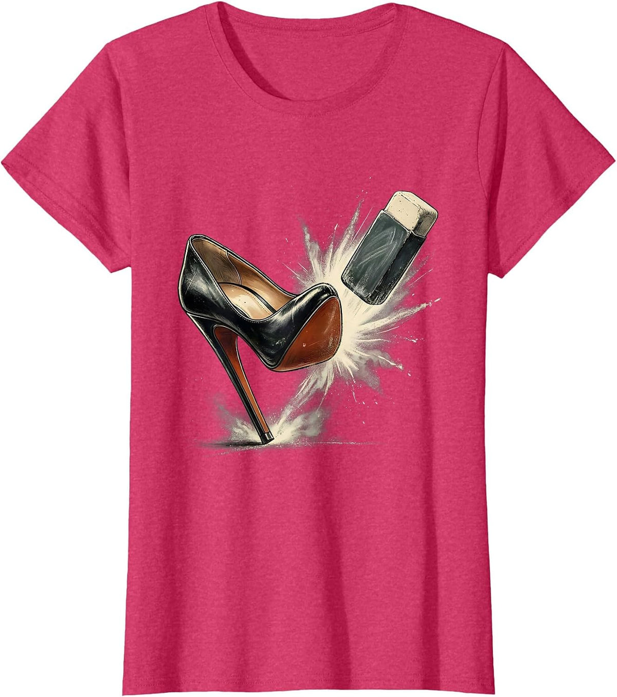 Women's Friyay Teacher High Heel Kicks Chalkboard Eraser T-Shirt - Red Heather
