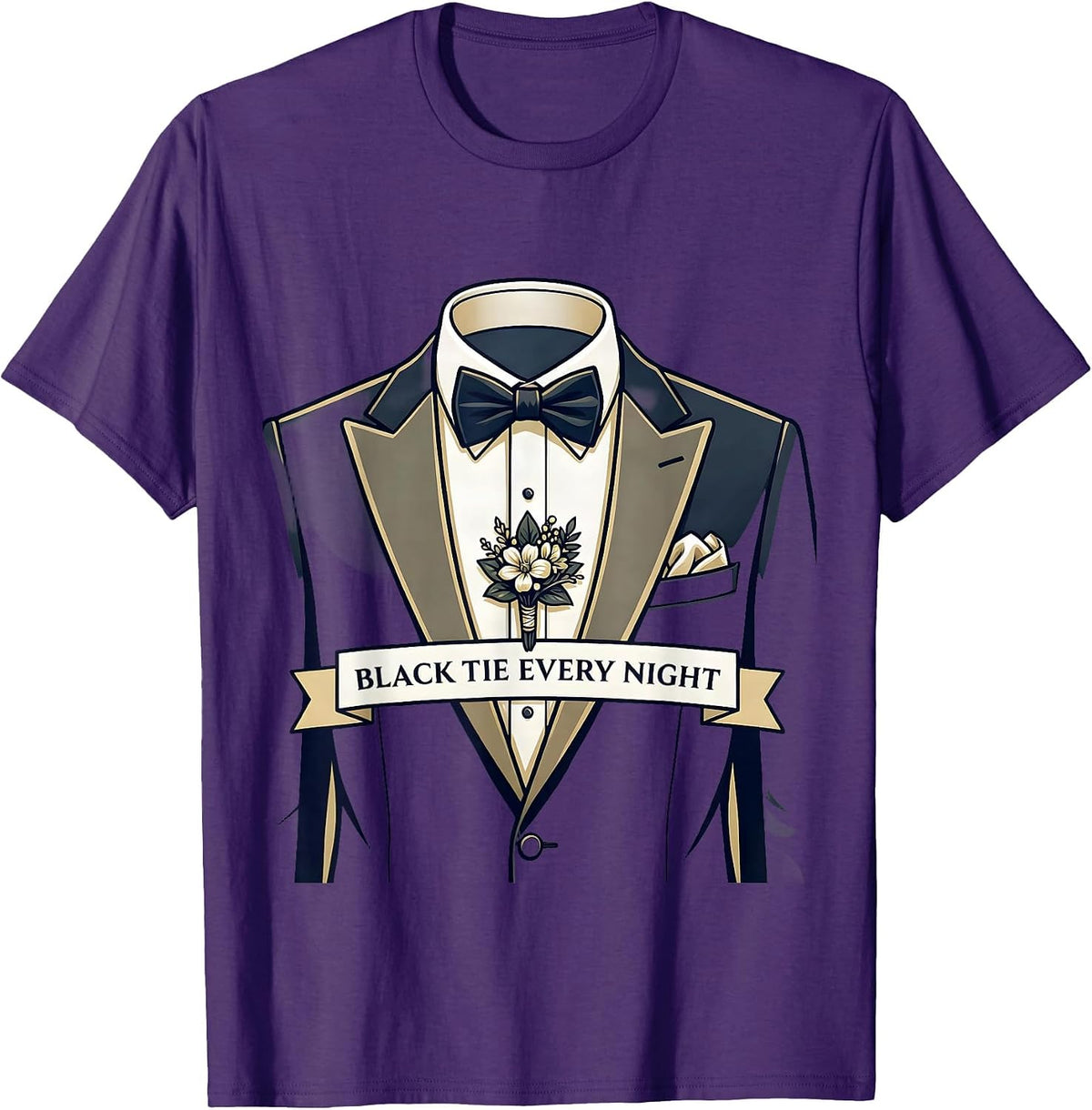 Black Tie Every Night Tuxedo Graphic Design T-Shirt - Purple