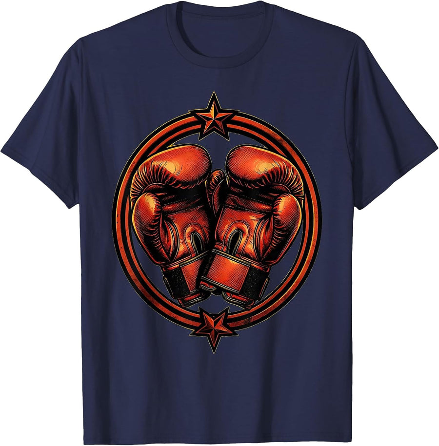 Worn Boxing Gloves on Canvas Graphic T-Shirt - Navy Blue