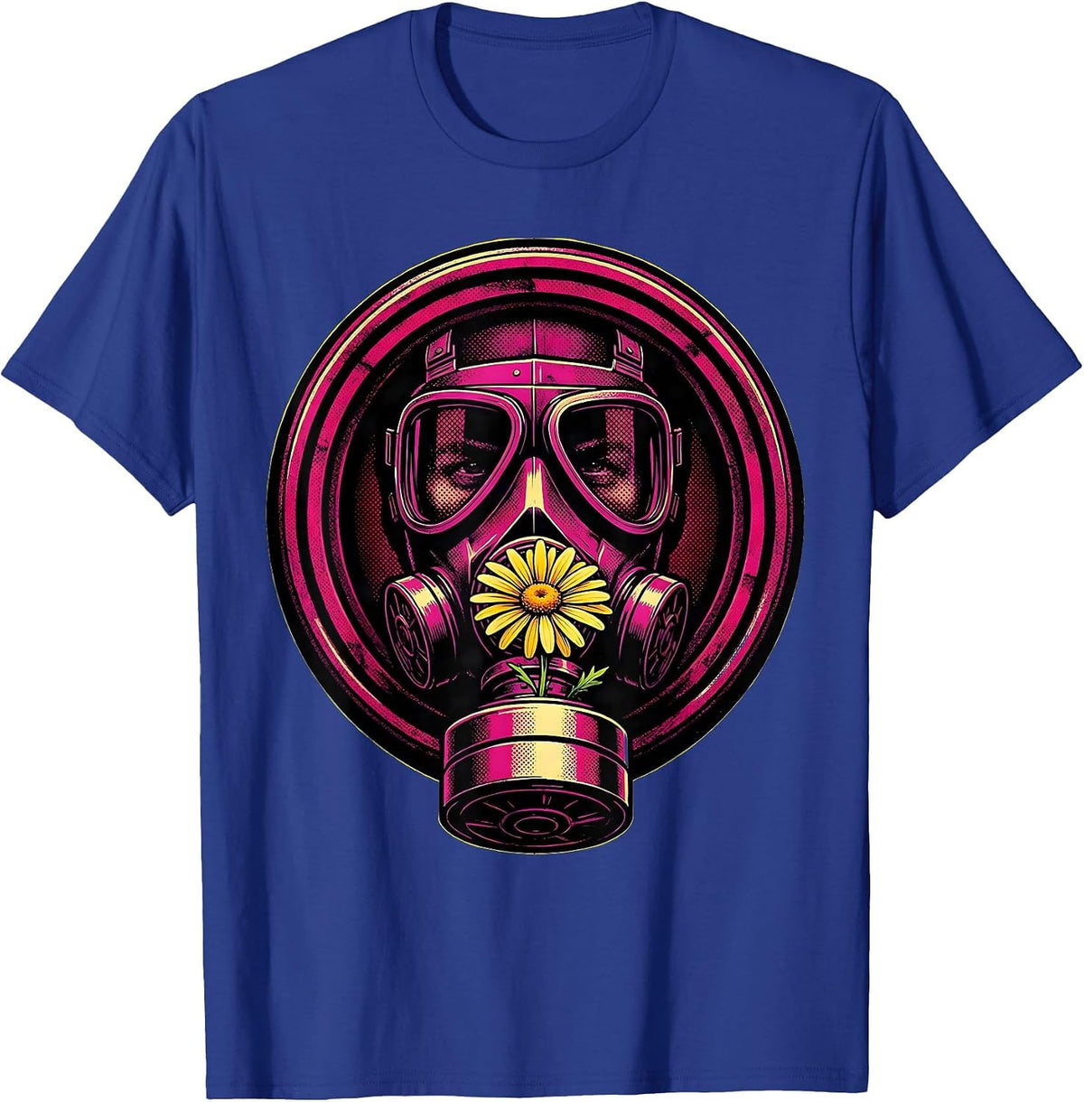 Punk Gas Mask Flower Graphic Tee T-Shirt - Royal Blue