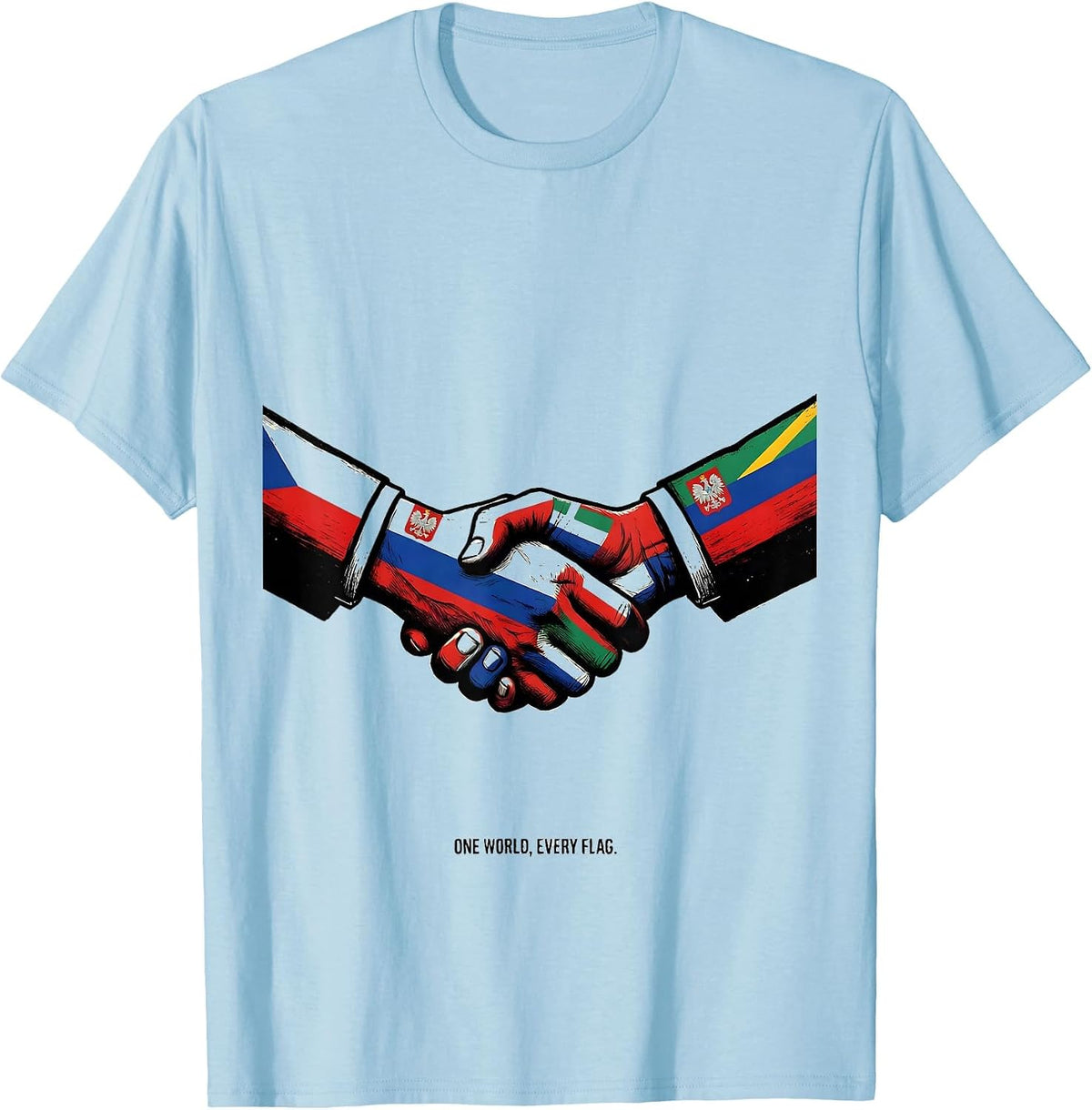 Men's One World Every Flag Geography Lover World Traveler T-Shirt - Baby Blue