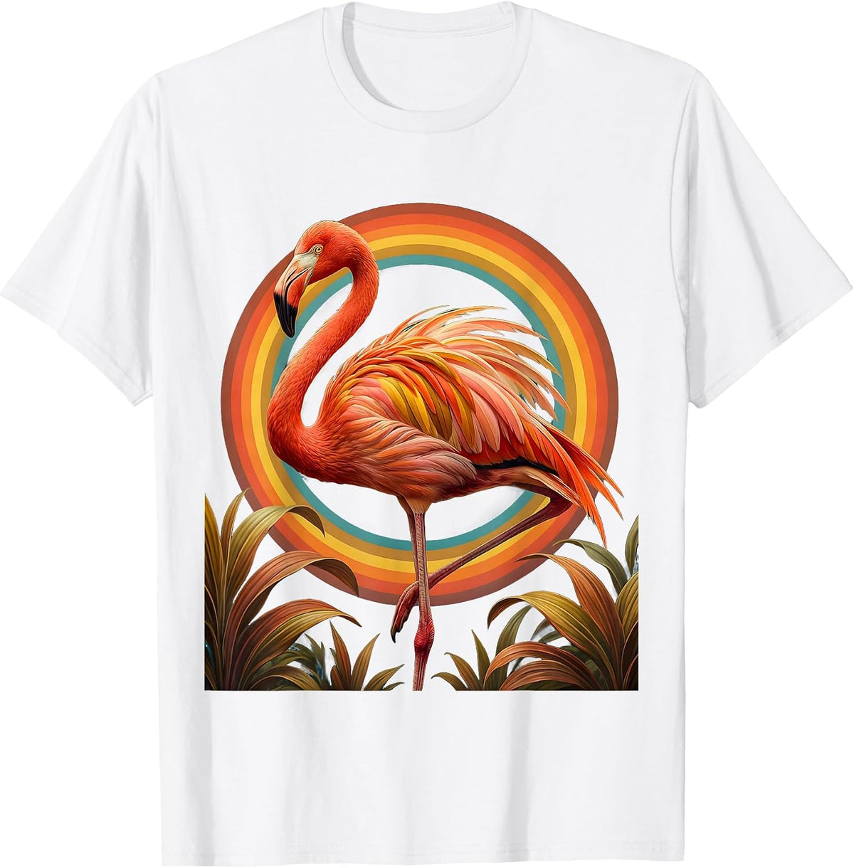 Confident Flamingo Bold Pose Graphic Design T-Shirt - White