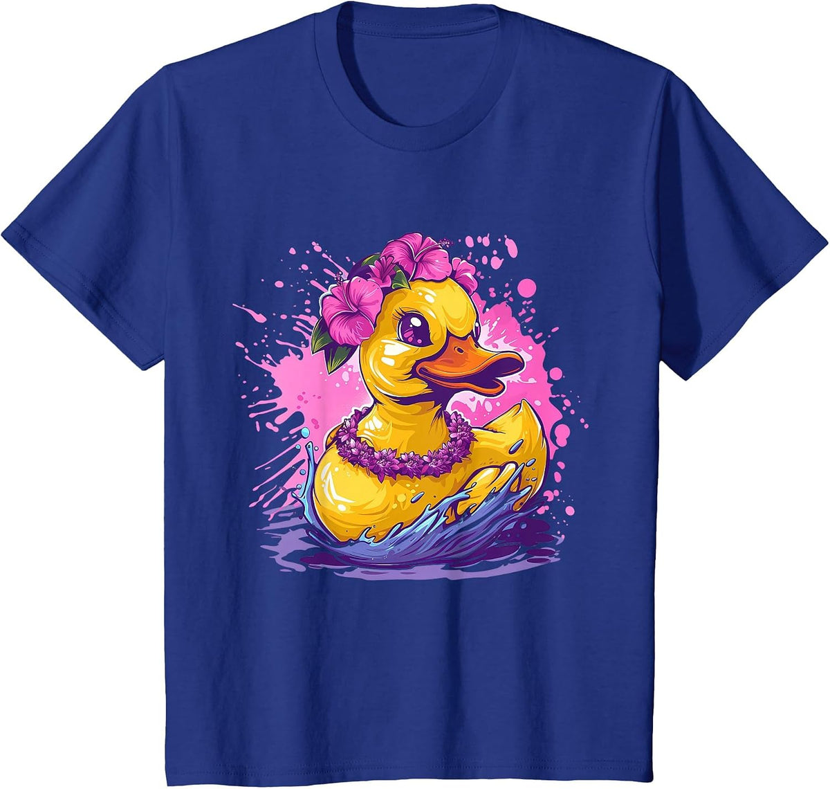 Rubber Duck Hawaiian Hawaii Watercolor Rubber Duckling T-Shirt - Royal Blue