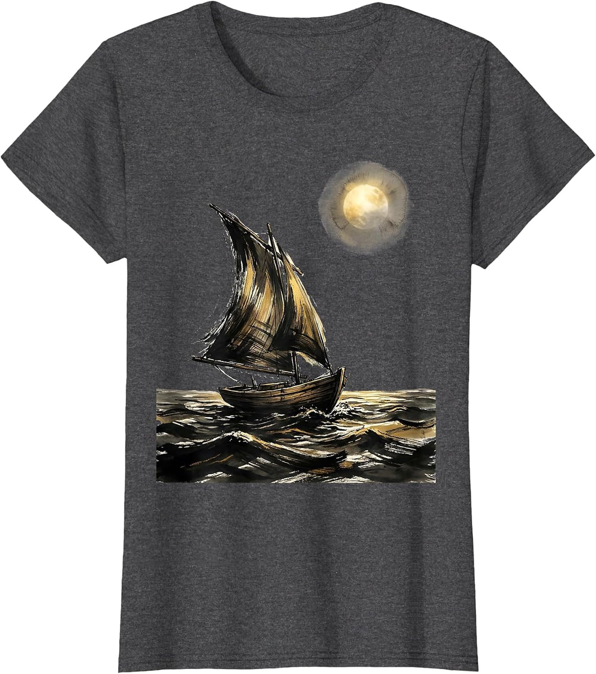 Women's Faith Over Fear Boat Sailing Toward the Light T-Shirt - Dark Heather Grey