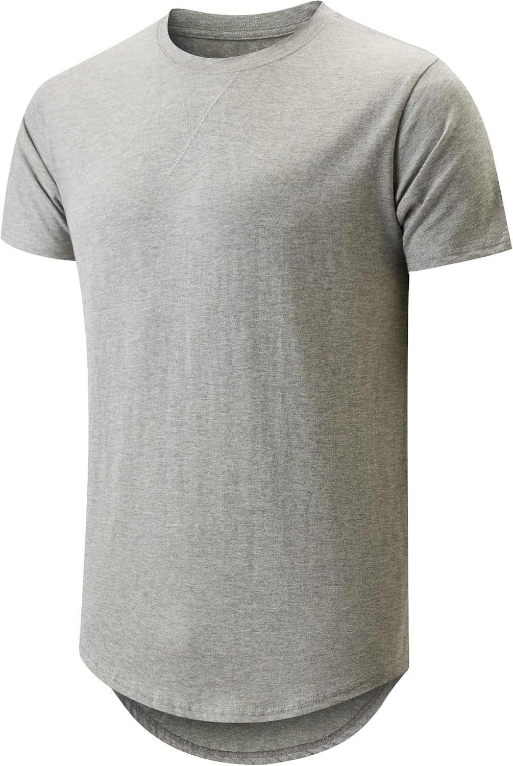 KLIEGOU Men's 100% Cotton Longline T-Shirt, Pre-Shrunk Soft - Grey