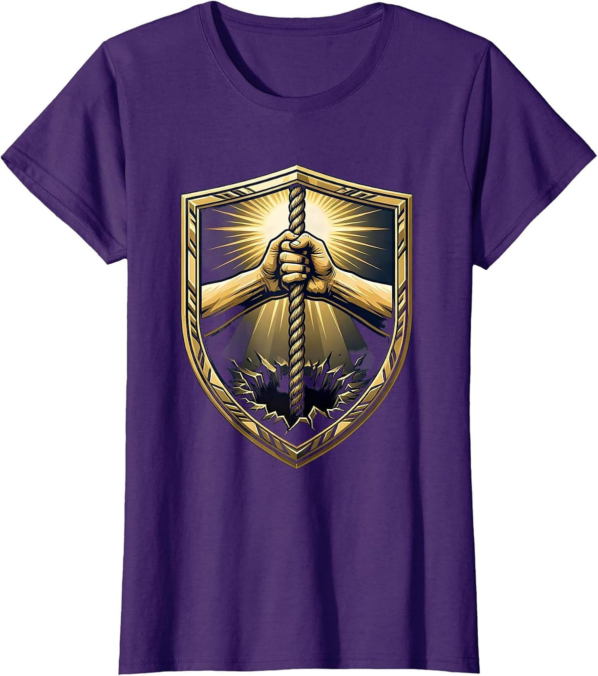 Women's Faith Over Fear Hands Gripping Rope Graphic T-Shirt - Purple