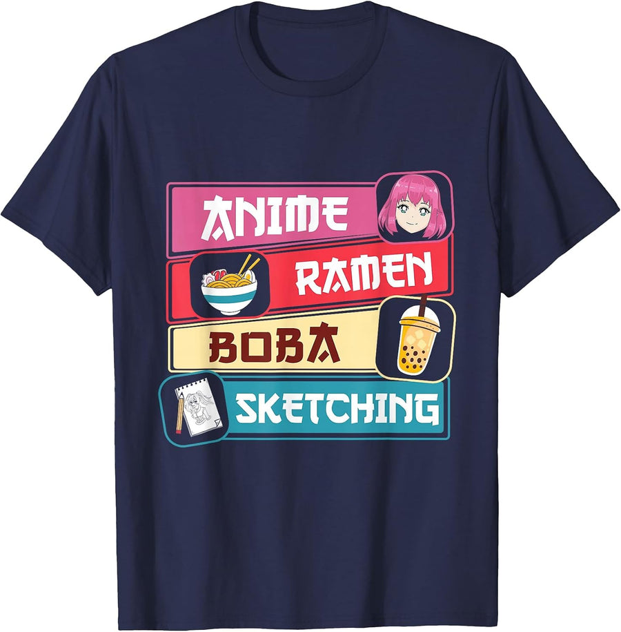 Anime Ramen Boba Sketching Otaku Kawaii Anime Lover T-Shirt - Navy Blue