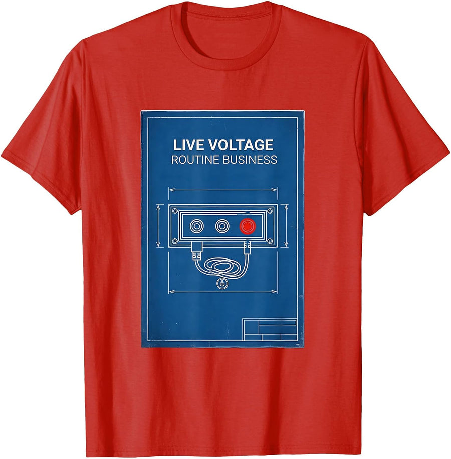 Men's Live Voltage Routine Business Funny Electrician Skeleton T-Shirt - Red