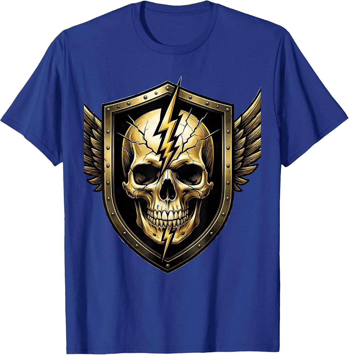 Lightning Bolt Skull Graphic Tee T-Shirt - Royal Blue