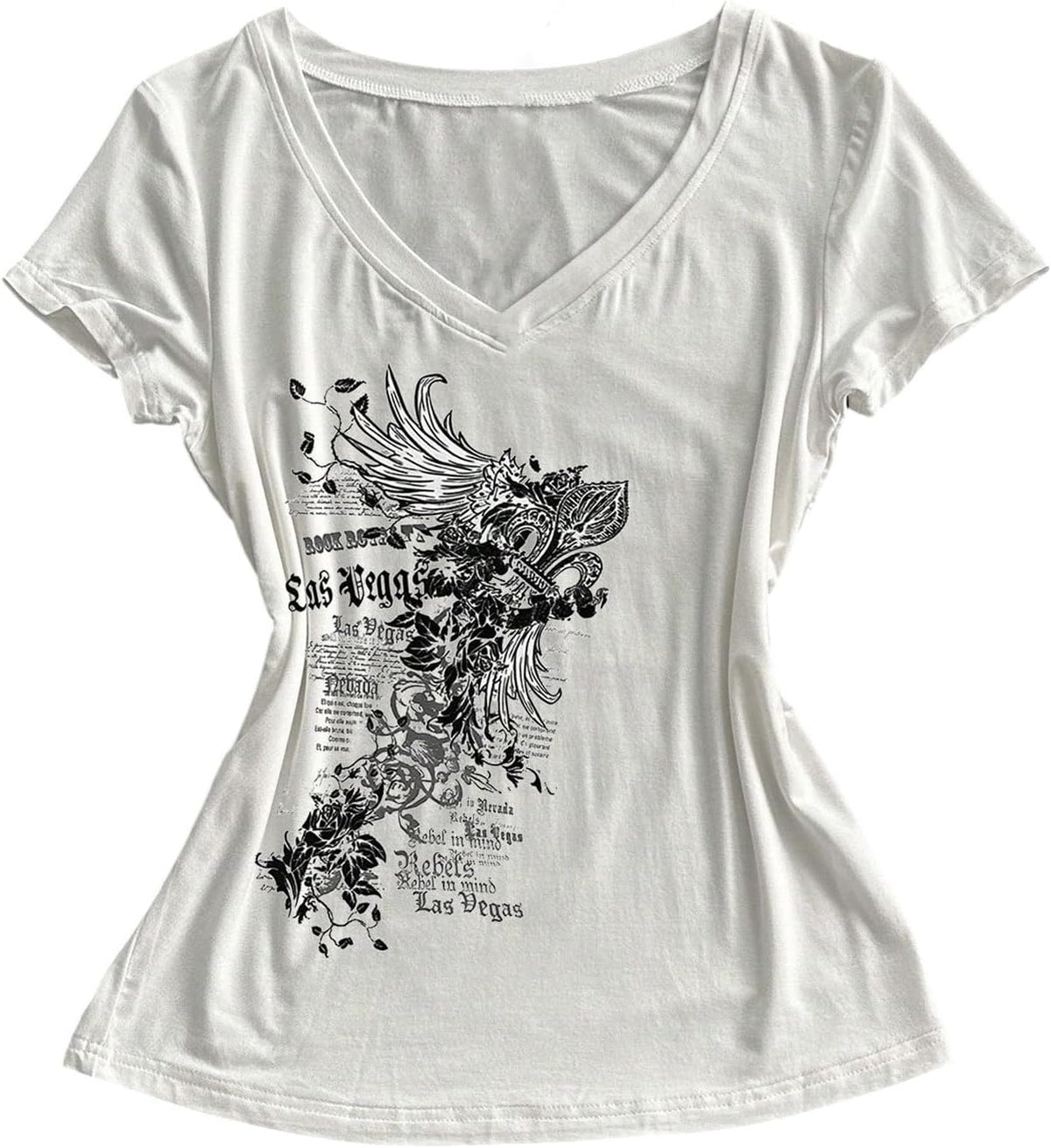 SOLY HUX Women's Graphic Tees Y2K Emo Gothic Alt Tops 2000s Shirt - White Letter