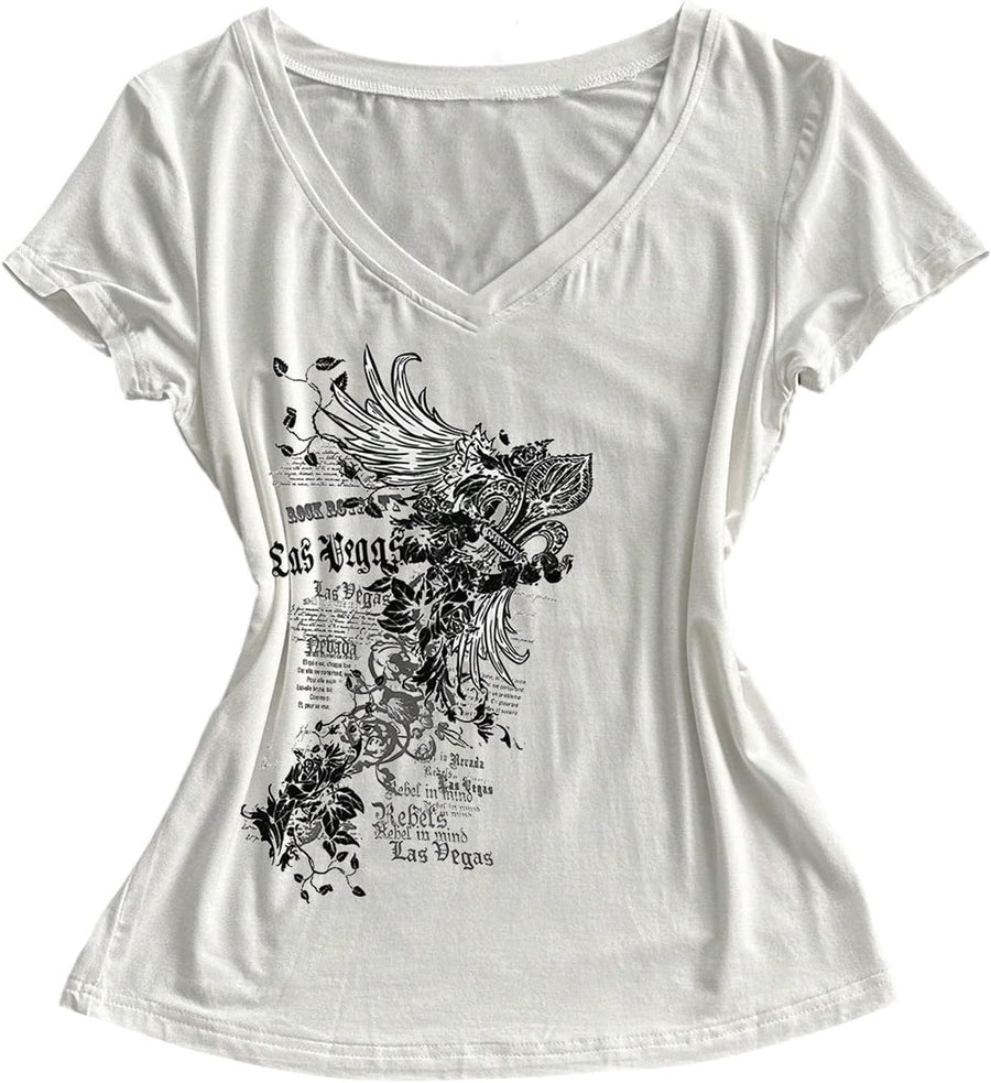 SOLY HUX Women's Graphic Tees Y2K Emo Gothic Alt Tops 2000s Shirt - White Letter