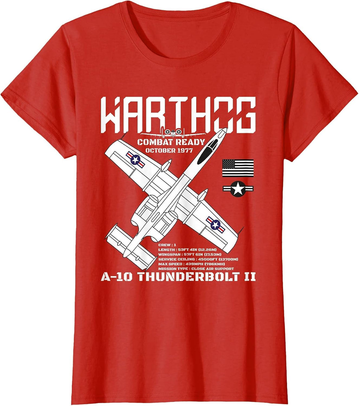 A-10 Warthog Fighter Jet Specs Military Airplane Warthog T-Shirt - Red