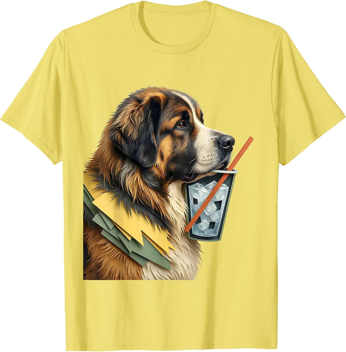 Men's Great Pyrenees Iced Coffee Dog Lover Humor T-Shirt - Lemon Yellow