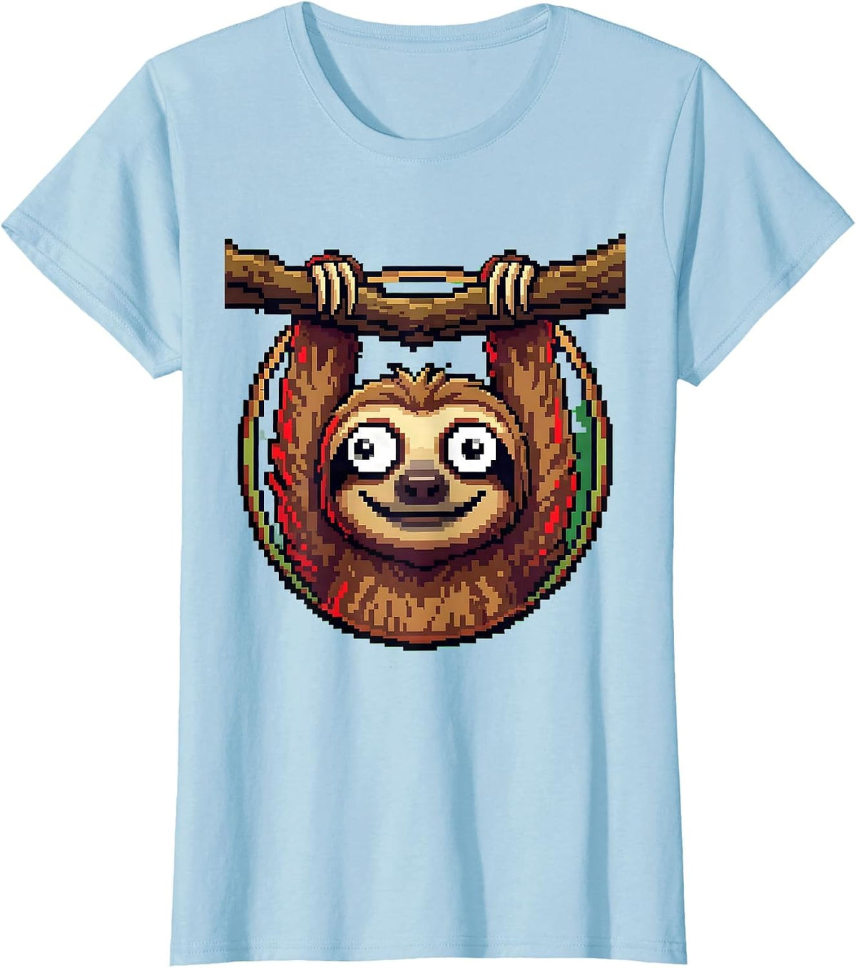 Googly-Eyed Sloth Hanging Upside Down Grin T-Shirt - Baby Blue