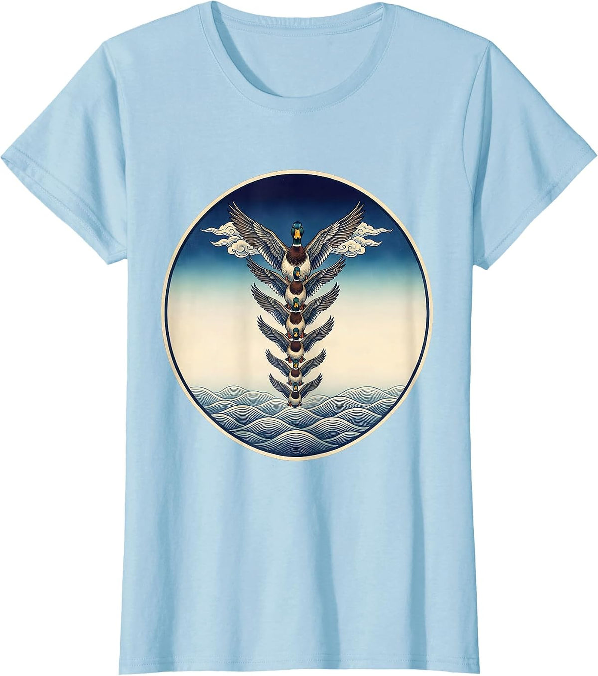 Women's Flock of Ducks V Formation Flying Illustration T-Shirt - Baby Blue