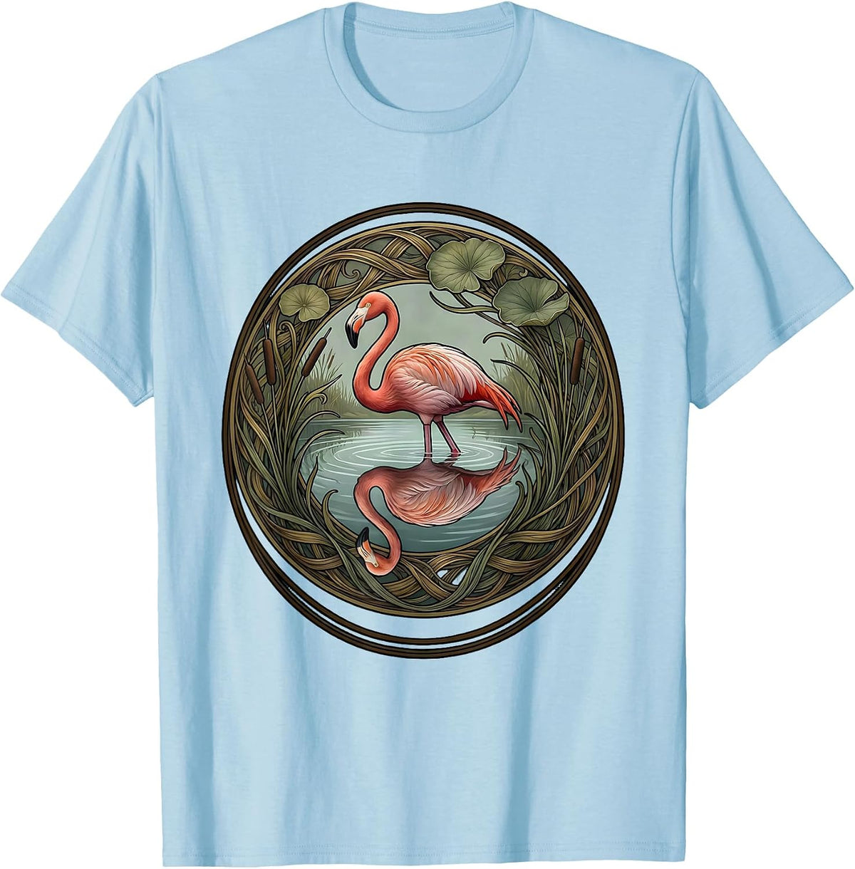 Men's Flamingo Silhouette Lake Reflection Graphic T-Shirt - Baby Blue