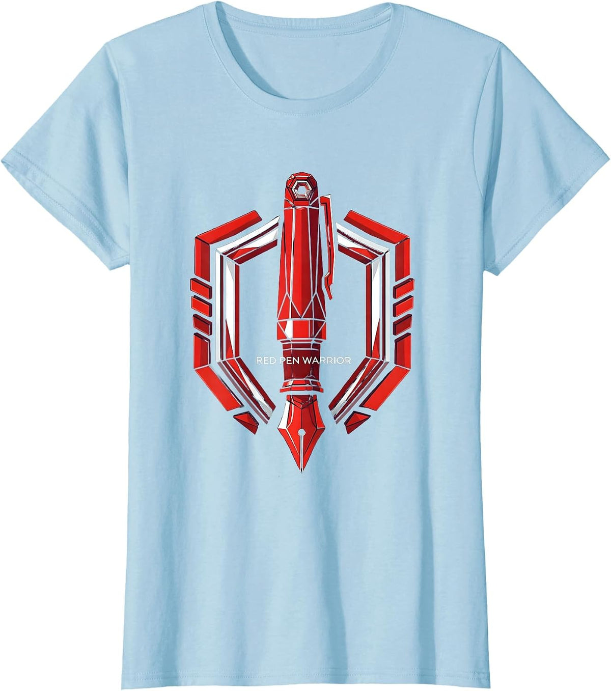 Women's Red Pen Warrior Teacher Graphic Design T-Shirt - Baby Blue