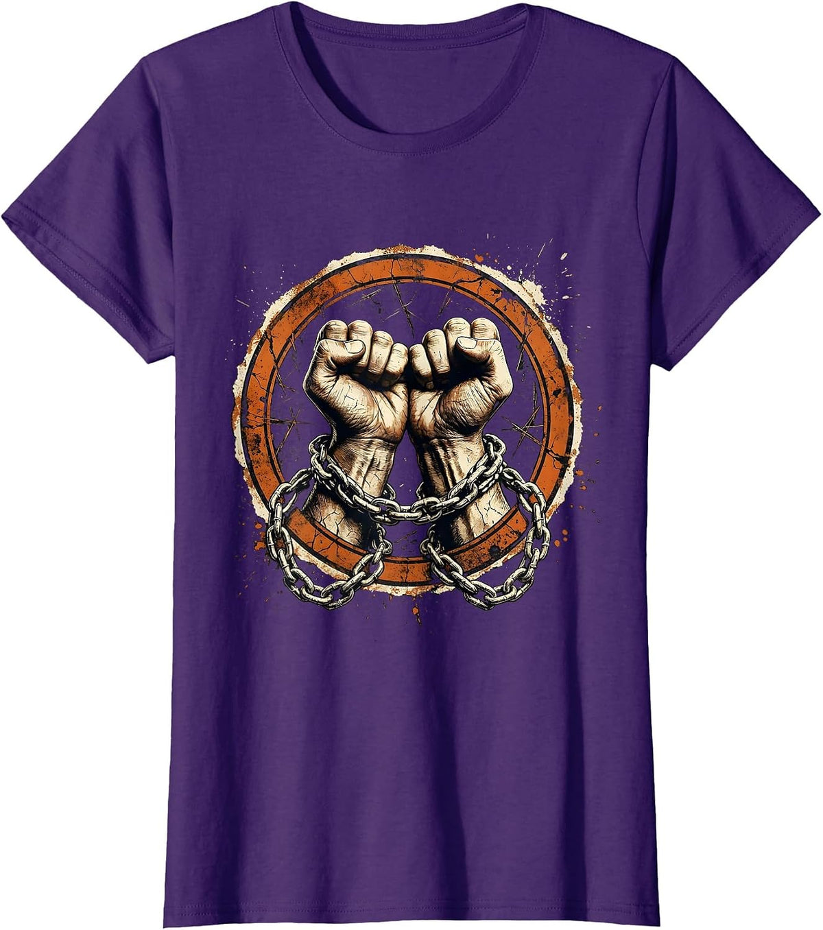Women's Punk Raised Fists Chain Bracelet Graphic T-Shirt - Purple