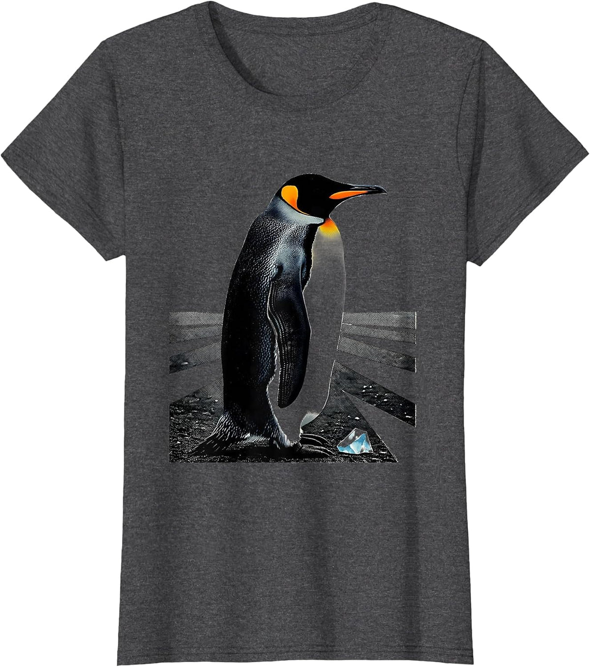 Women's Monumental Penguin Screenprint Poster Animal Lover Humor T-Shirt - Dark Heather Grey