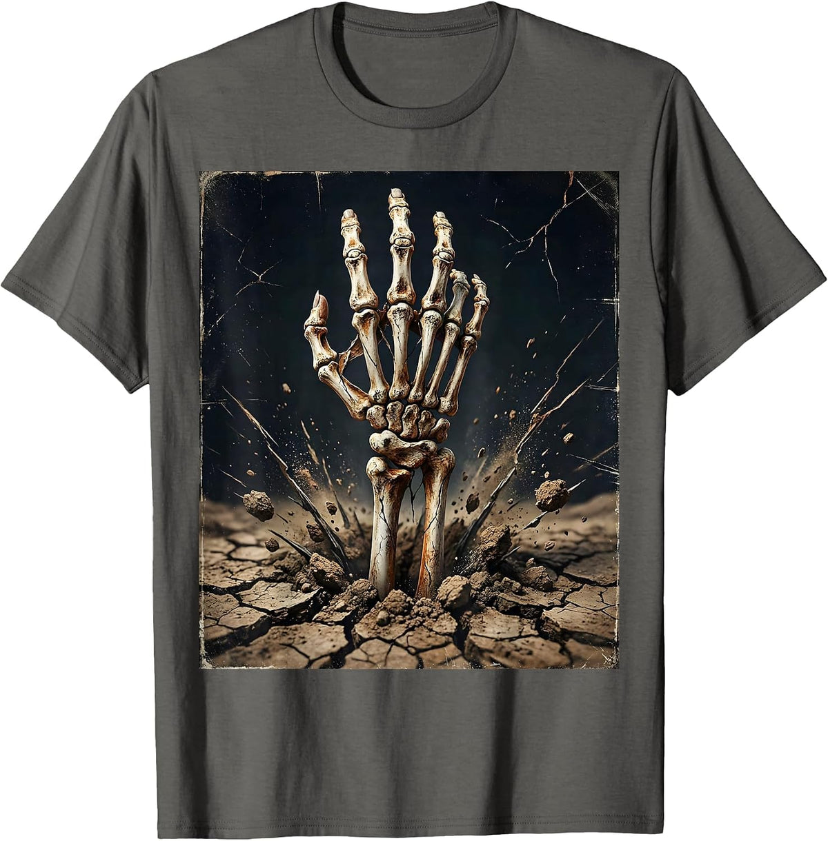 Men's Skeleton Hand Rising From Cracked Earth Graphic T-Shirt - Asphalt Grey