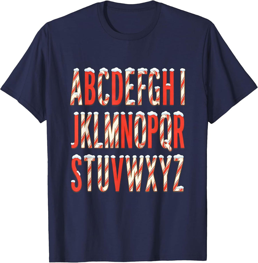 A B C D E F G H I J K L M N O P Q R S T U V W X Y Z Teacher T-Shirt - Navy Blue