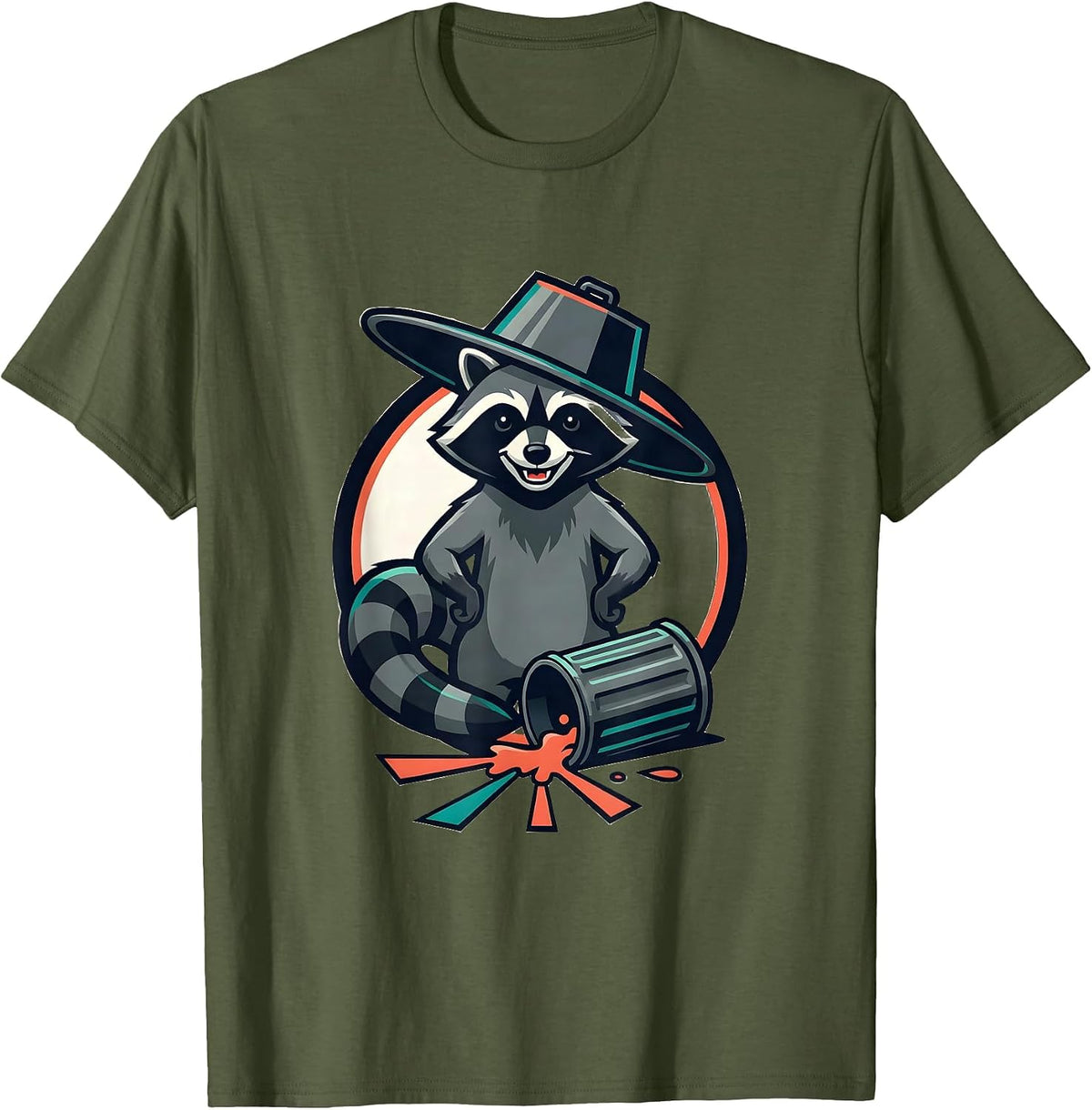 Men's Sealed Raccoon Badge Trashed Panda Funny Gag Gift T-Shirt - Olive Green