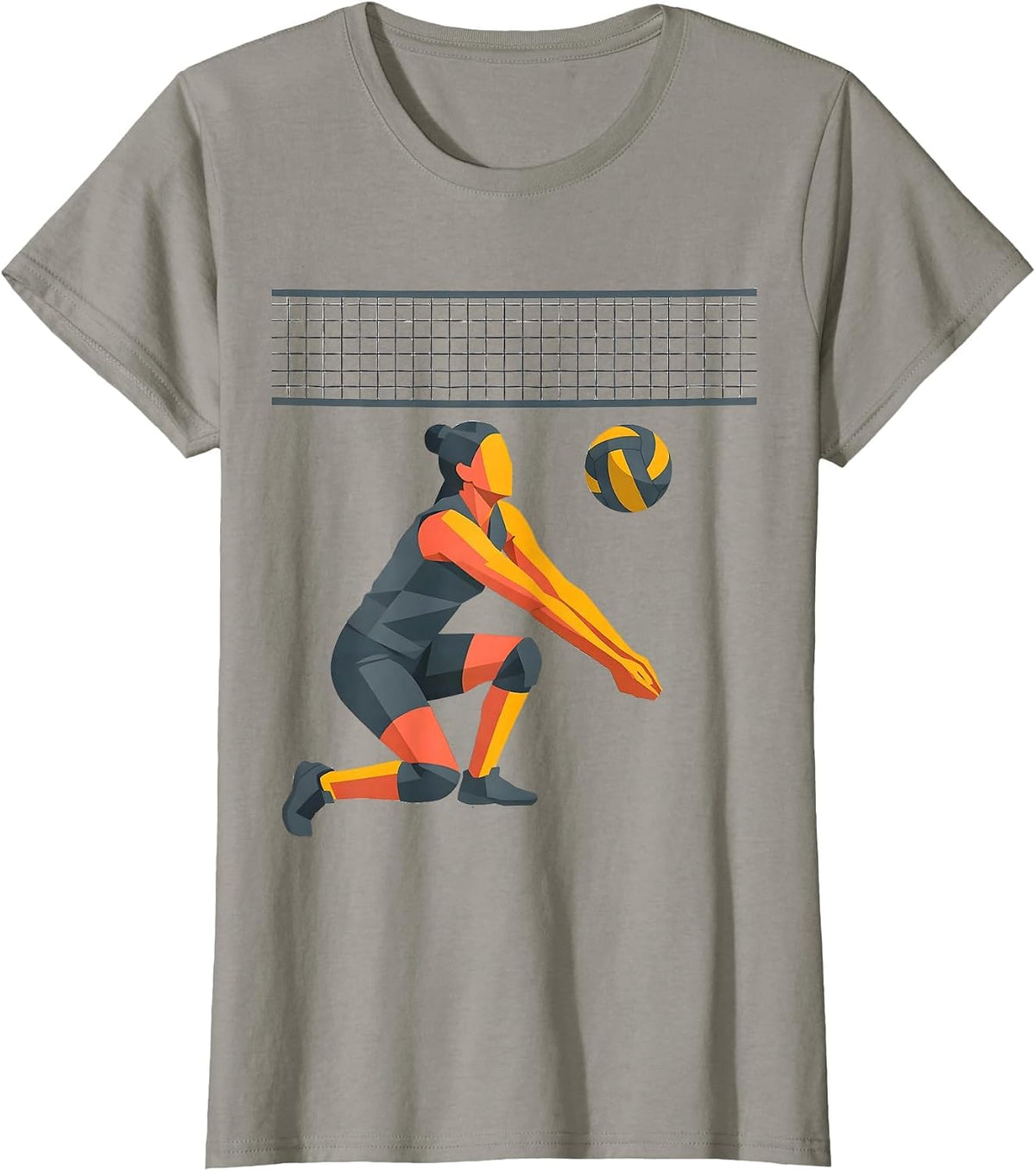 Women's Volleyball Player Defensive Scoop Flat Vector Sport Graphic T-Shirt - Slate Grey