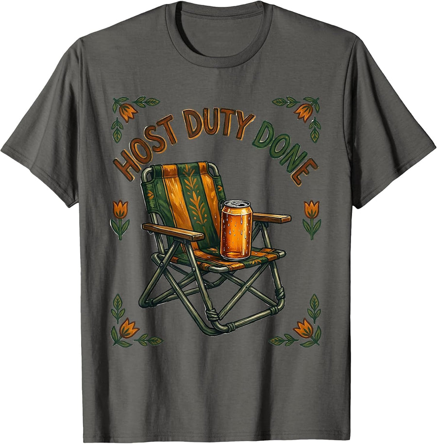 Host Duty Done Funny Folk Art Beer Lover Labor Day T-Shirt - Asphalt Grey