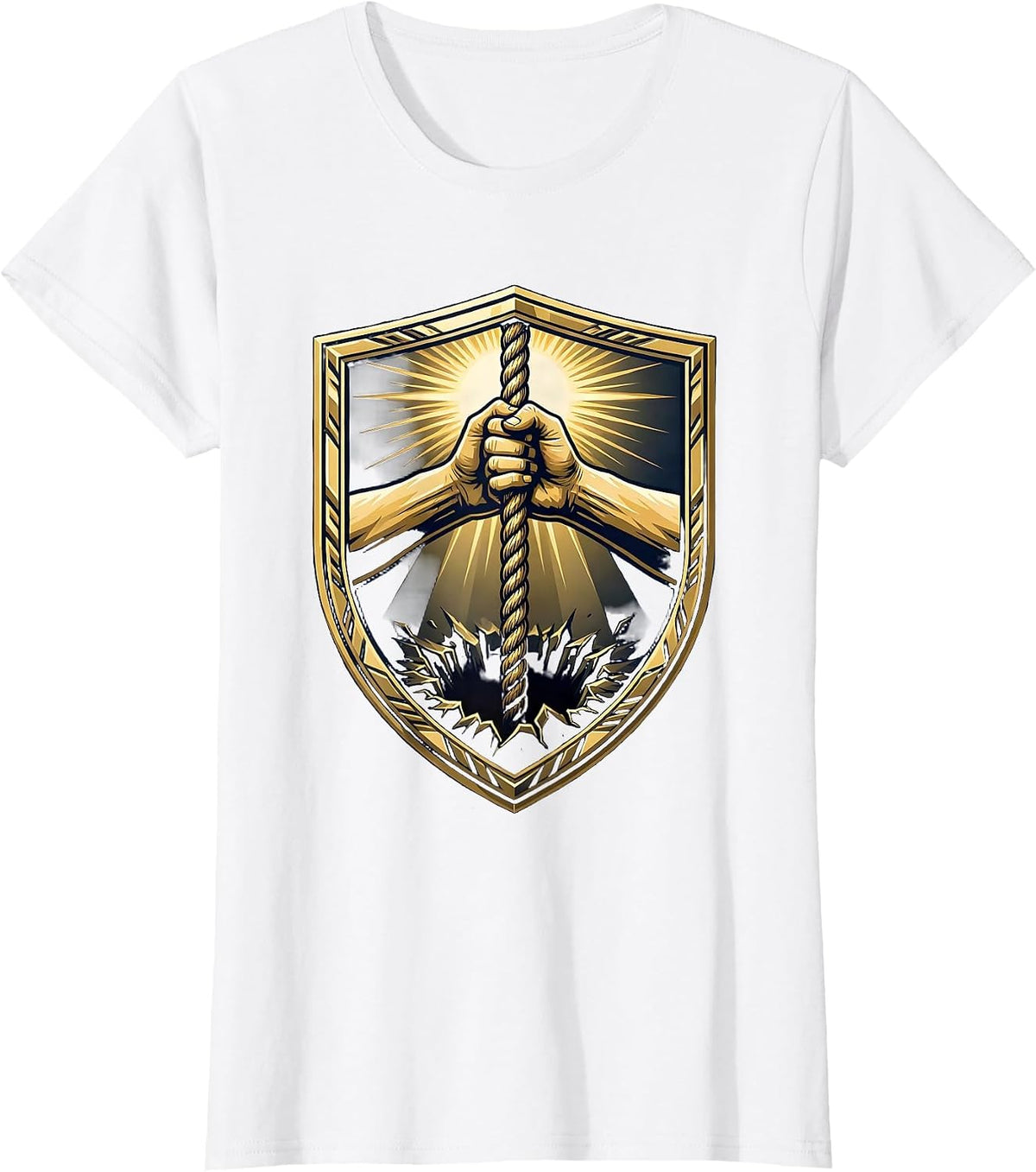 Women's Faith Over Fear Hands Gripping Rope Graphic T-Shirt - White
