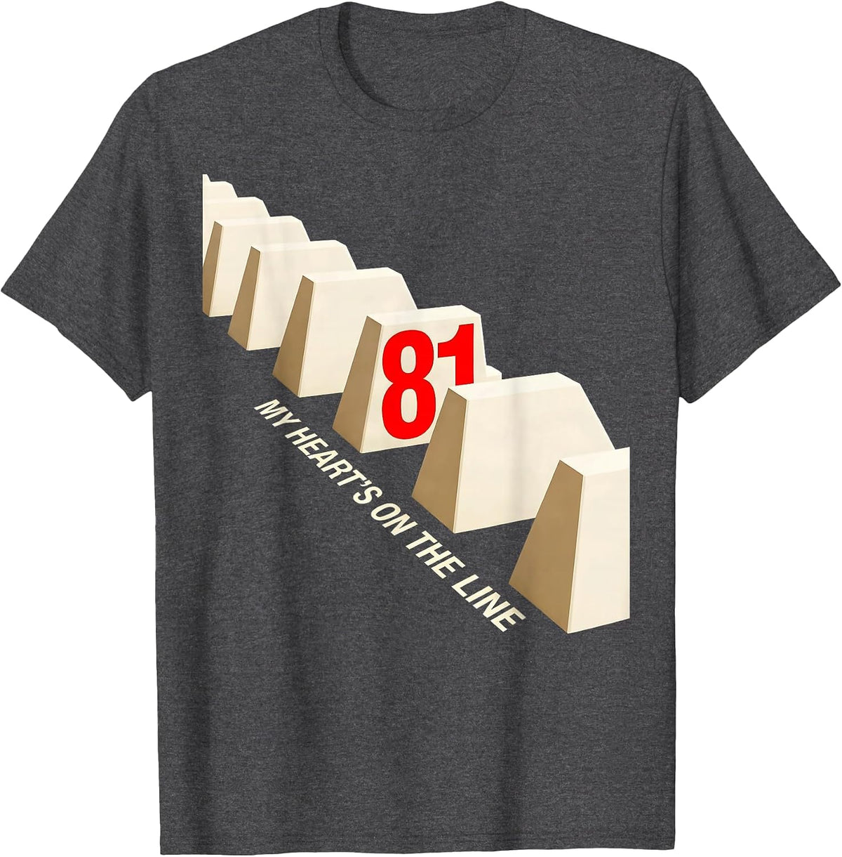 My Heart's On The Line 81 New Wave Football Lineman Mom T-Shirt - Dark Heather Grey