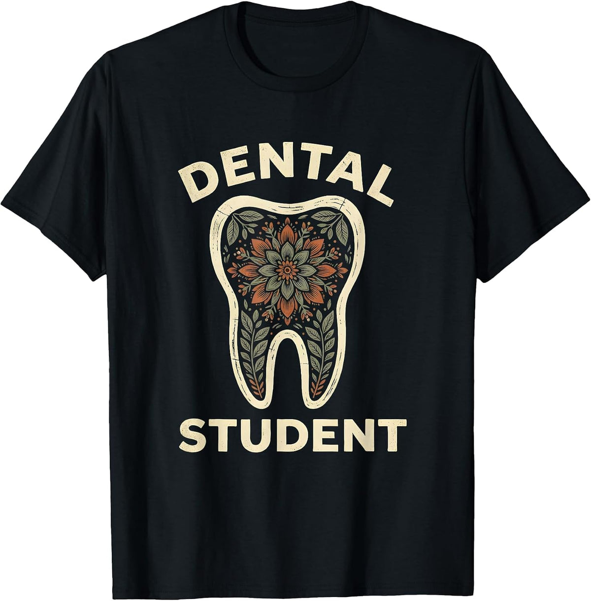 Men's Dental Student Boho Folk Floral Dental Hygienist Humor T-Shirt - Black
