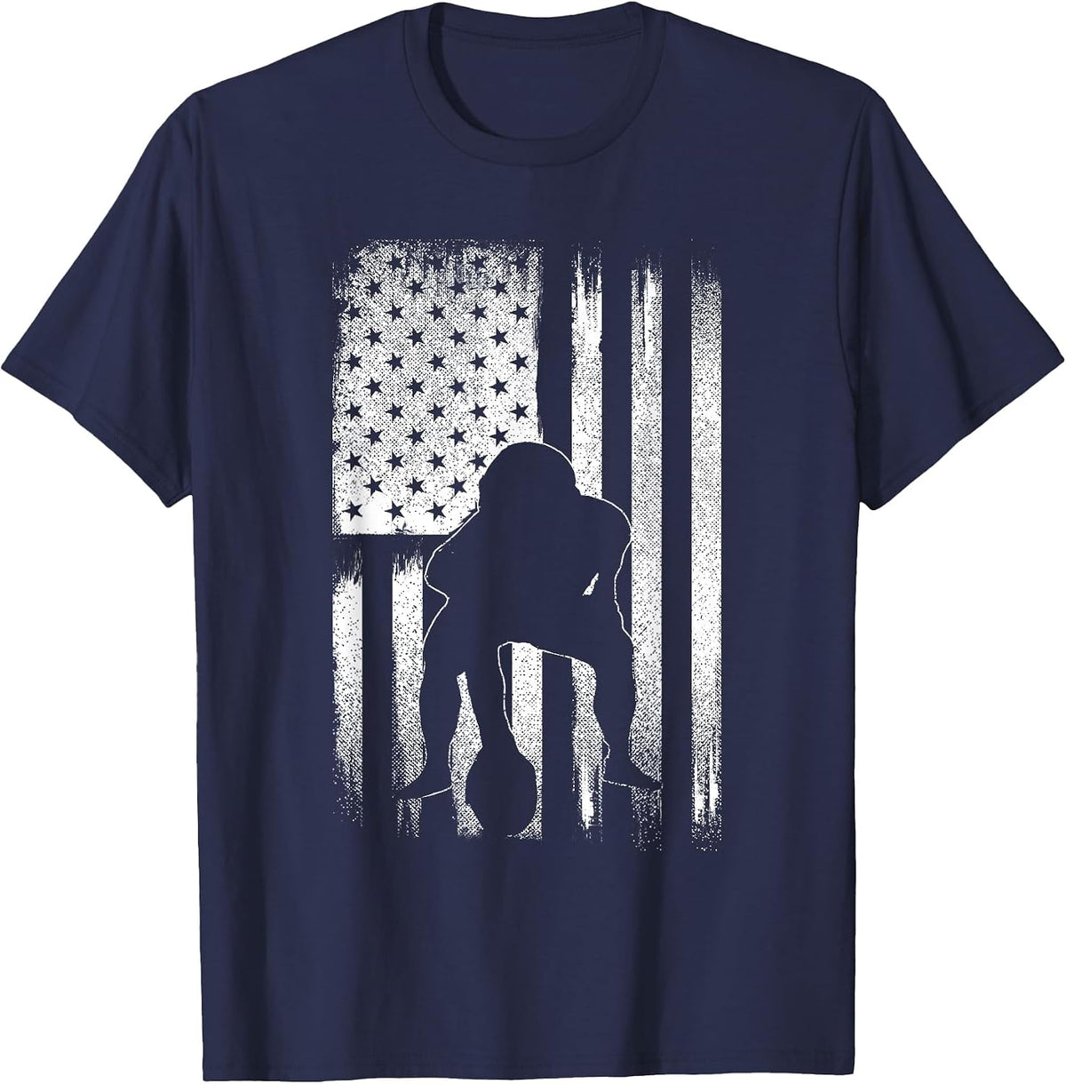Patriotic USA Flag American Football Season Party Lineman T-Shirt - Navy Blue