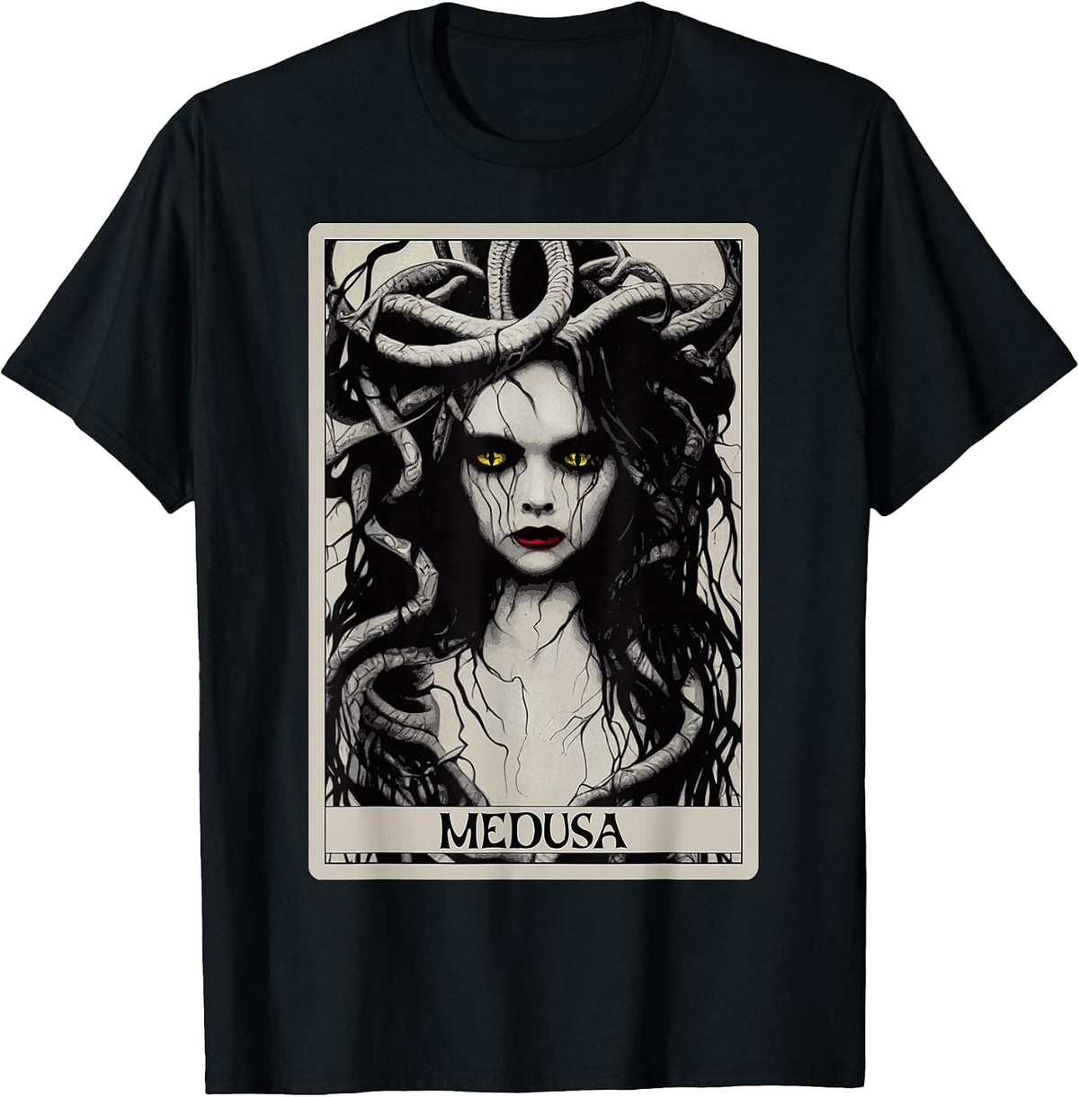 Greek Mythology Medusa Tarot Card T-Shirt - Black