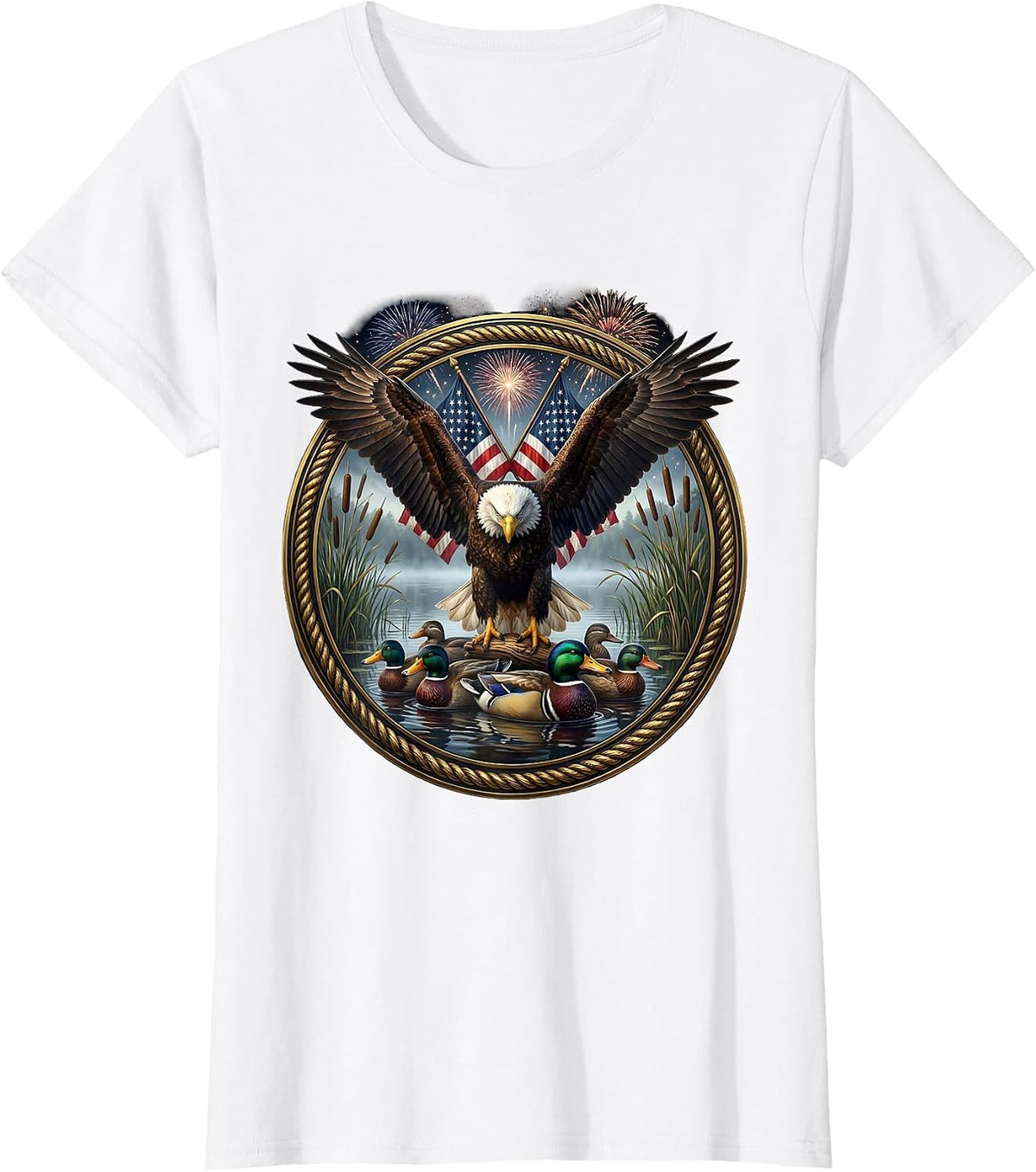 Camo Waterfowl Decoys Foggy Lake Hunting Design T-Shirt - White