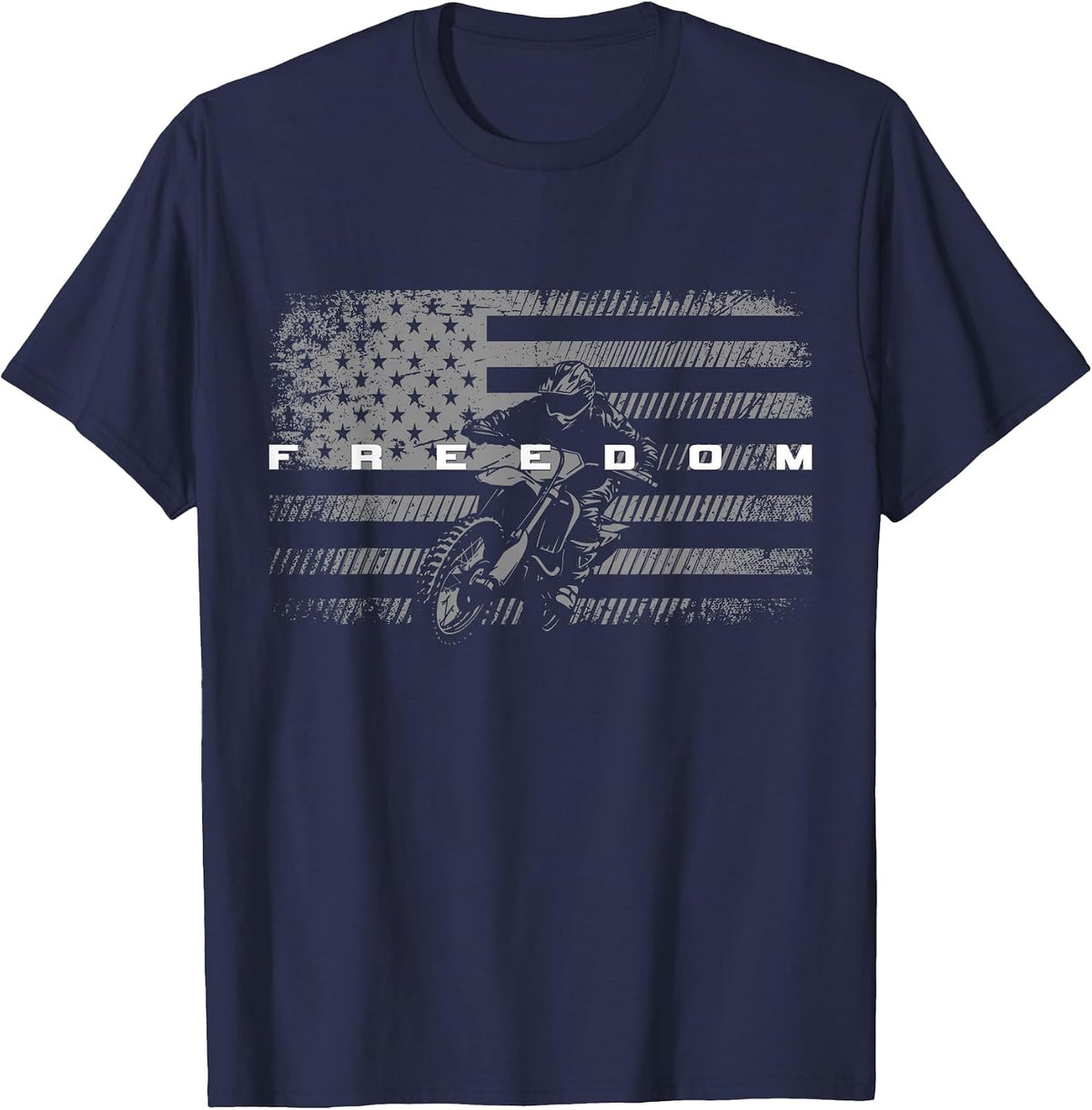 American Flag Dirt Bike Motocross T-Shirt - Navy Blue