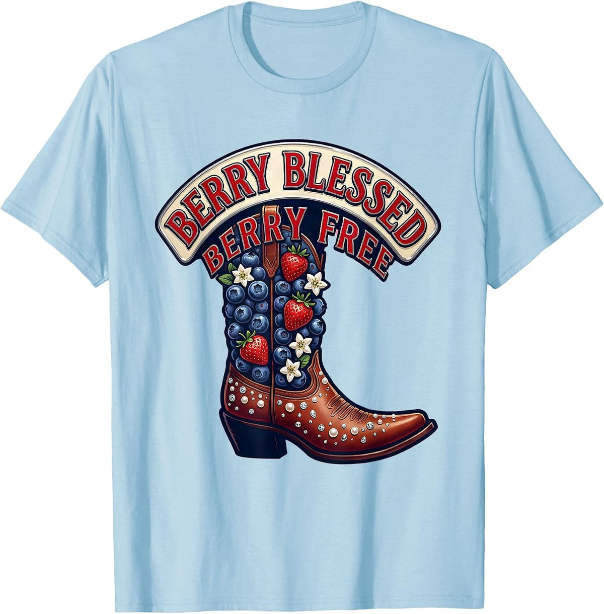 Men's Berry Blessed Berry Free Red White and Blueberries T-Shirt - Baby Blue