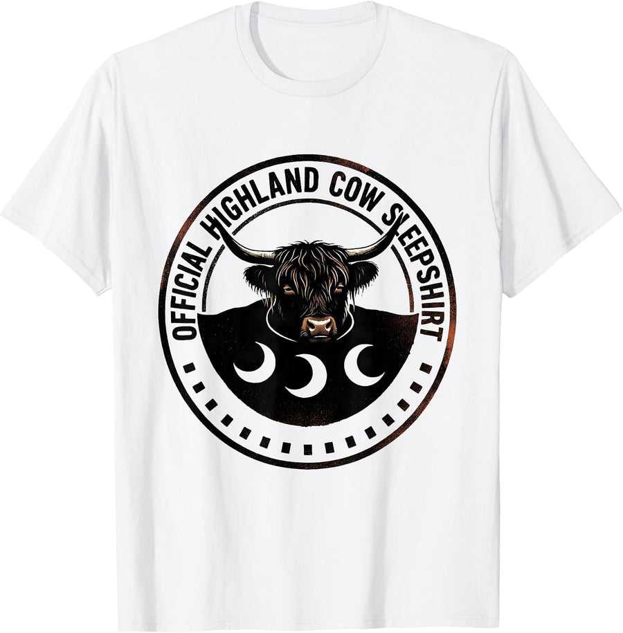 Men's Official Highland Cow Sleepshirt Funny Cozy Cute Animal T-Shirt - White