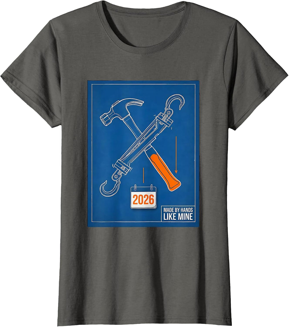 Women's Made By Hands Like Mine Technical Blueprint Blue Collar T-Shirt - Asphalt Grey
