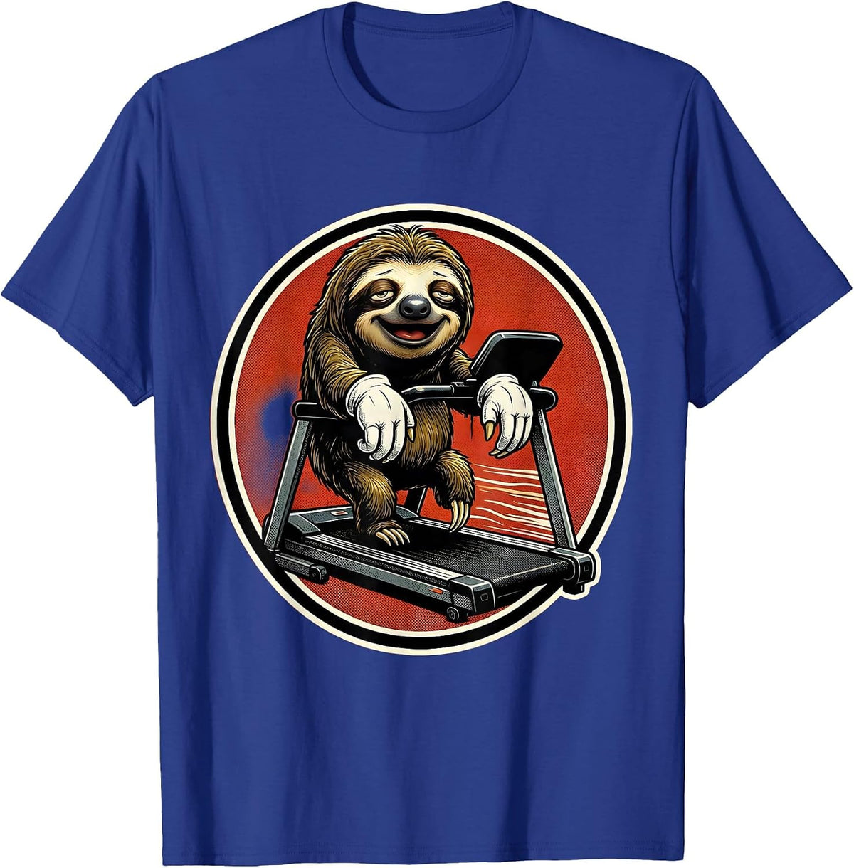 Lazy Sloth Hanging on Treadmill Funny Graphic T-Shirt - Royal Blue