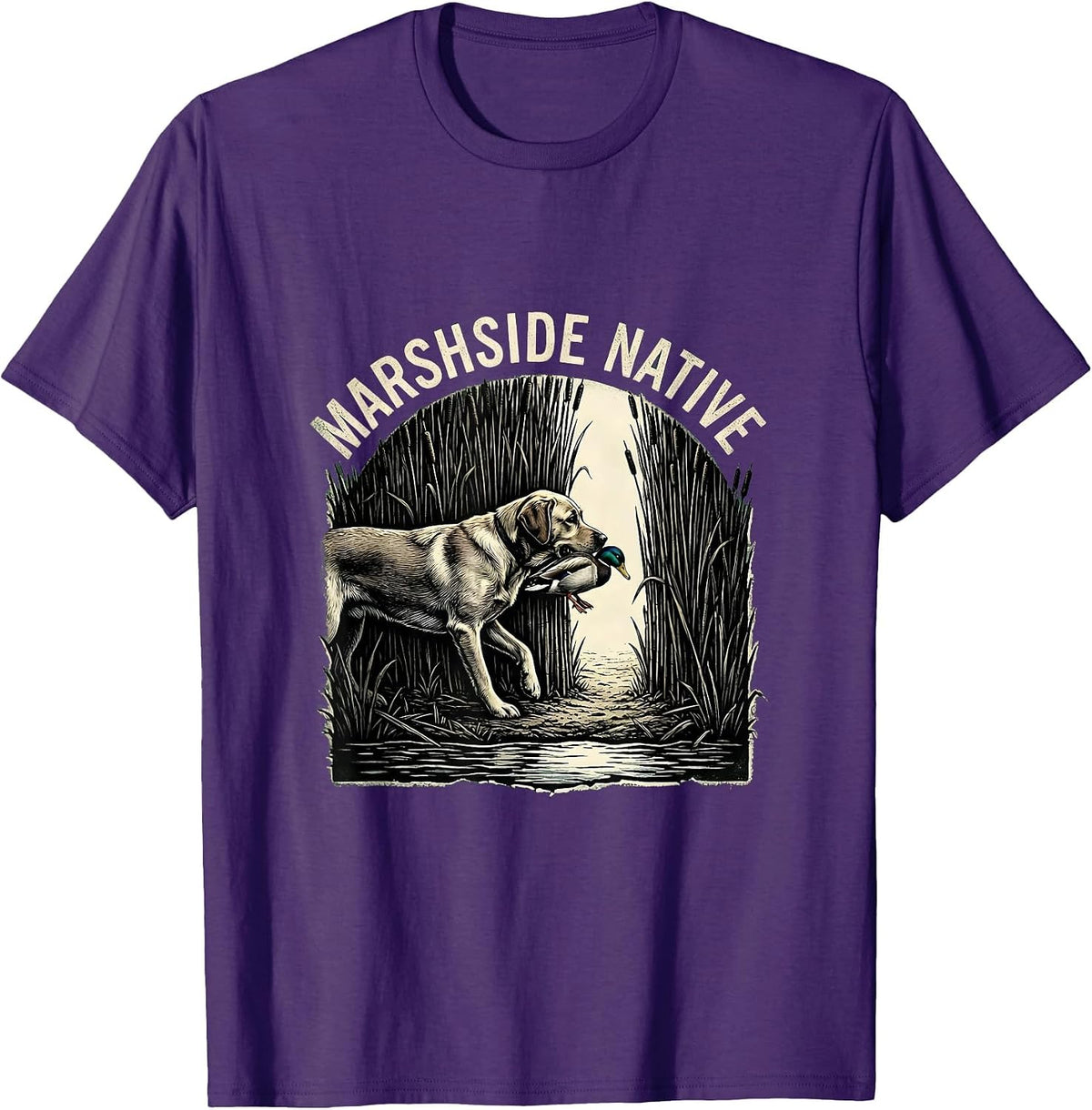 Men's Marshside Native Rubber Stamp Labrador Duck Hunting Southern T-Shirt - Purple