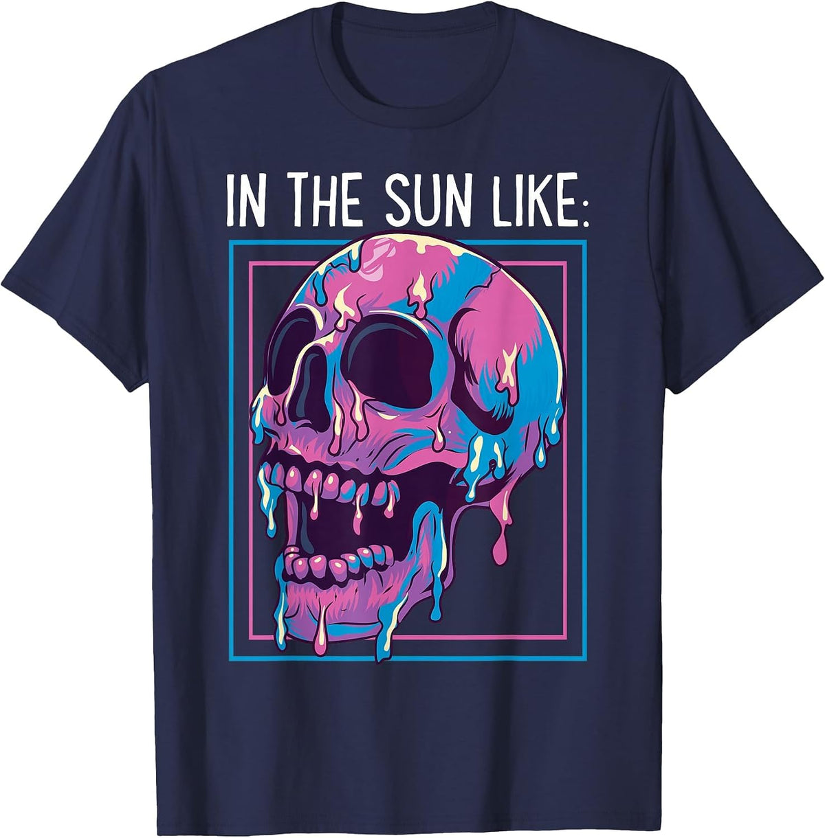 Pastel Goth Melting Skull in The Sun Like T-Shirt - Navy Blue