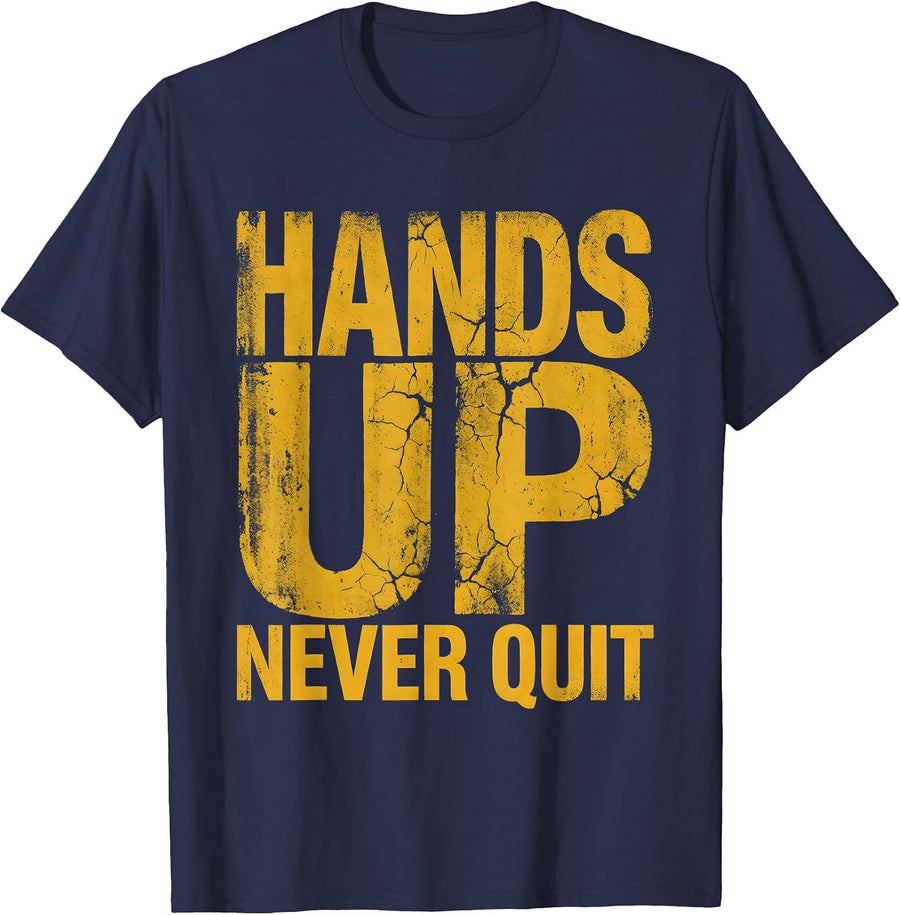 Hands Up Never Quit Boxing Fighter Design T-Shirt, Men, Navy Blue, X-Large - As Pictured