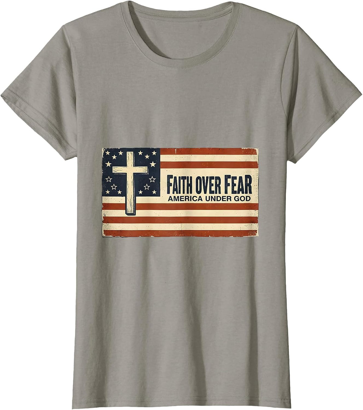 Women's Faith Over Fear America Under God Vintage Patriotic T-Shirt - Slate Grey